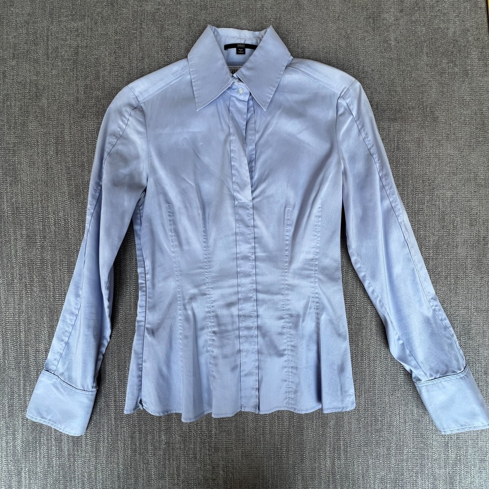 BOSS Hugo Boss Dress Shirt Womens Light Blue Long Sleeve Office Career Button-Up